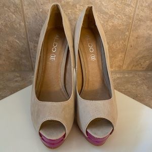Aldo taupe heels with pink platform and heel